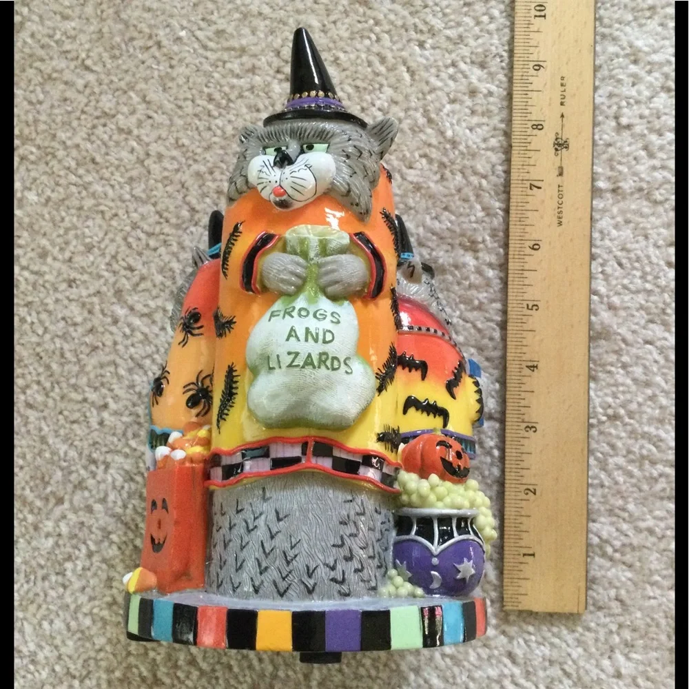Fitz & Floyd Kitty Witches Musical Figurine Halloween 8” x 5”